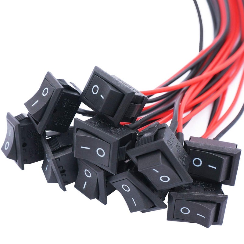 Twidec/10Pcs Rocker Switch AC 6A/250V 10A/125V SPST 2 Pins 2 Position ON/Off Car Boat Square Black Rocker Switch Toggle with Pre-soldered Wires KCD1-X-F - Image 1